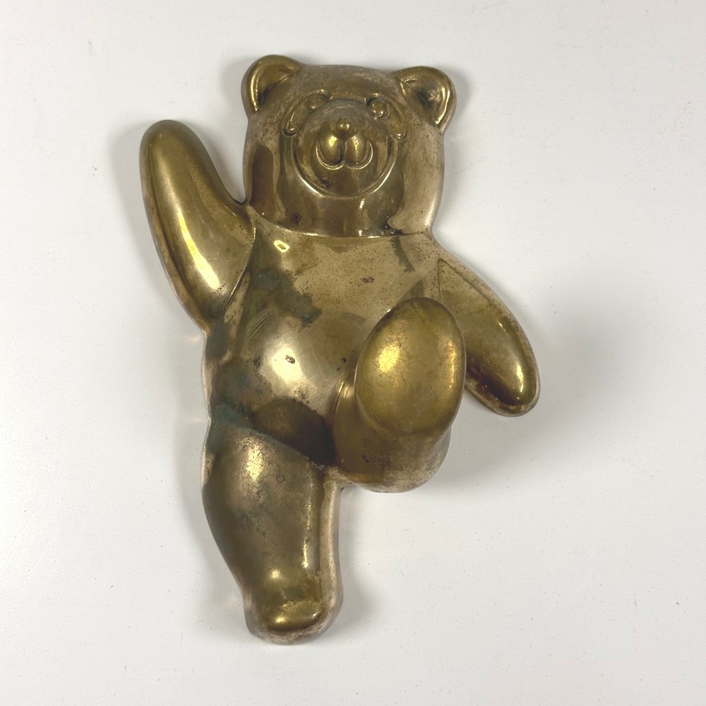 Large Vintage Solid Brass Teddy Bear Wall Hook Hanger Nursery Kids Room Decor 7"
